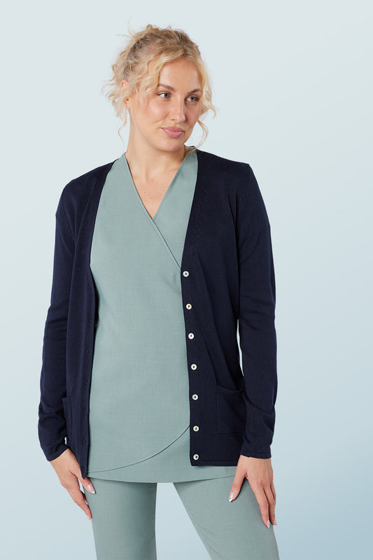 Long V-Neck Cardigan Navy