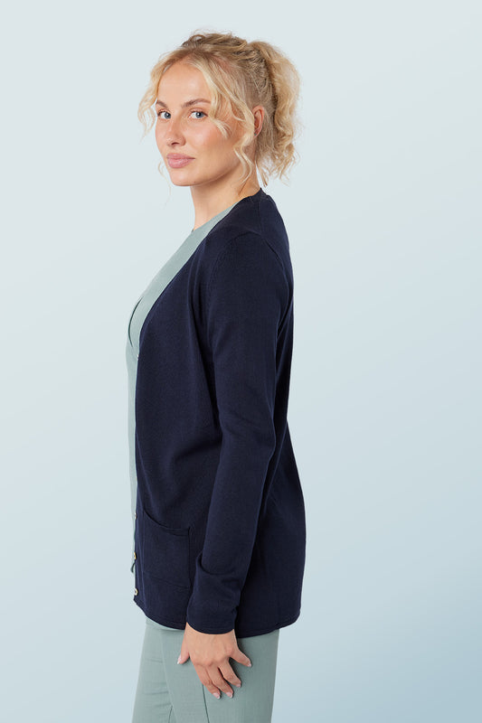 Long V-Neck Cardigan Navy